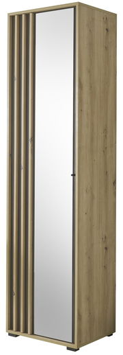 Garderobenschrank aus Holz mit Spiegel, seitliche Perspektive