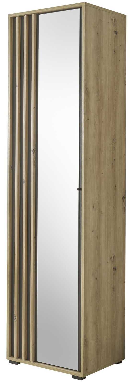 Garderobenschrank aus Holz mit Spiegel, seitliche Perspektive