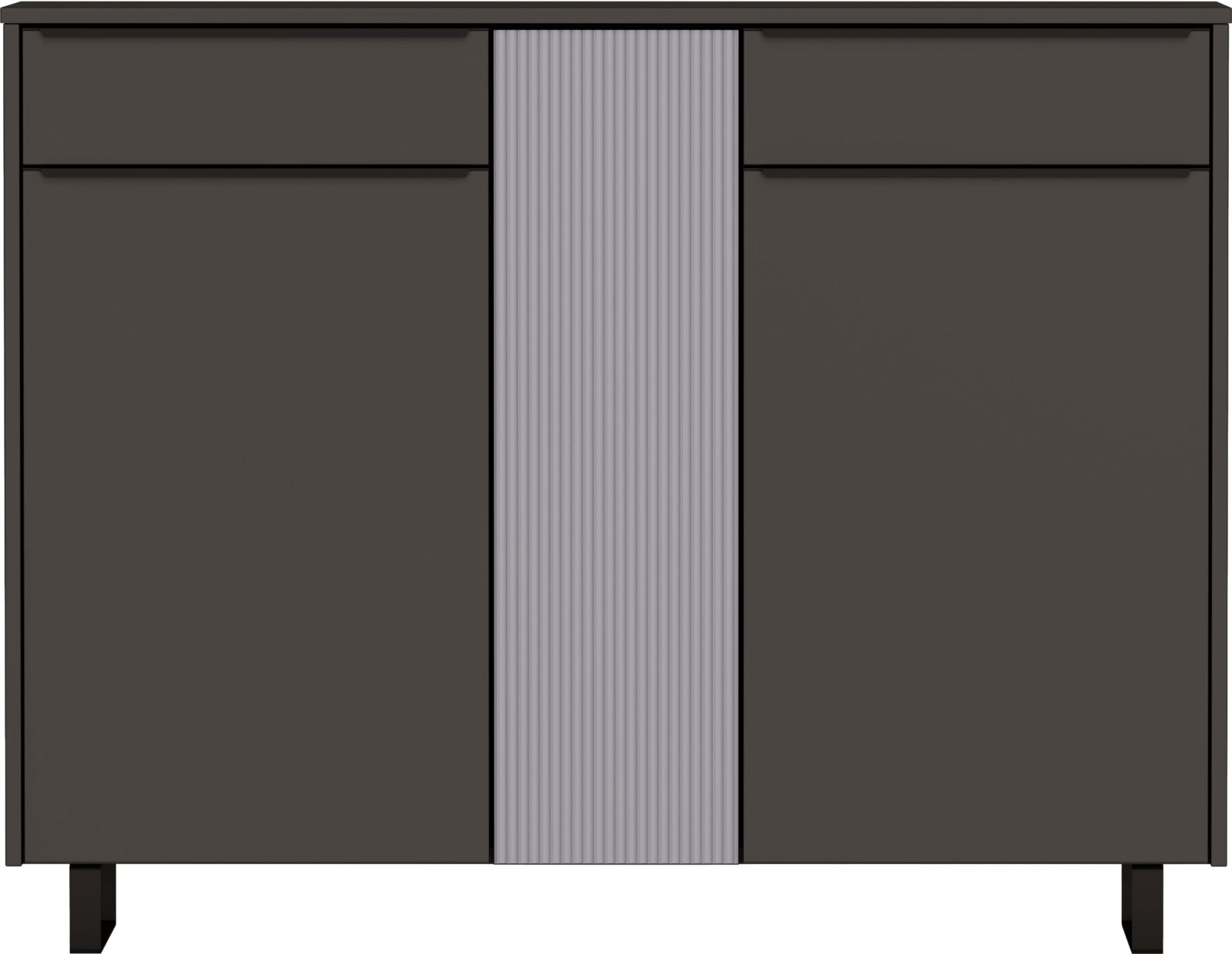 Moderner XL-Schuhschrank in dunklem Design mit vertikalen Linien, Frontalansicht