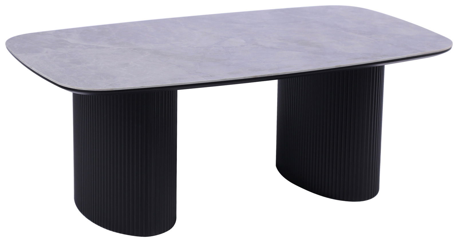 Stylife Salontafel GROOVE Moderner Couchtisch mit rechteckiger, grauer Tischplatte und zwei schwarzen, geriffelten Beinen, seitliche Perspektive