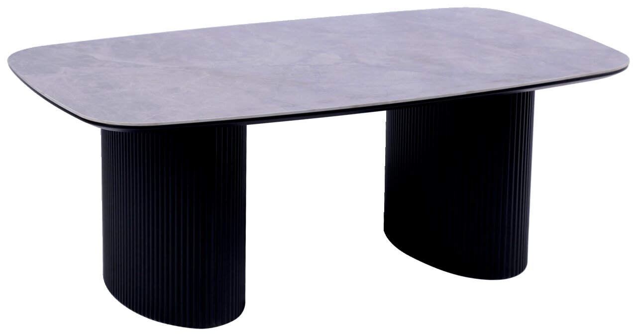 Stylife Couchtisch GROOVE Moderner Couchtisch mit rechteckiger, grauer Tischplatte und zwei schwarzen, geriffelten Beinen, seitliche Perspektive