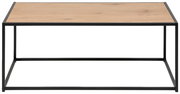 Moderner Beistelltisch mit Holzplatte und schwarzem Metallrahmen, Frontalansicht