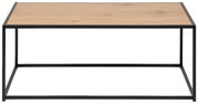 Moderner Beistelltisch mit Holzplatte und schwarzem Metallrahmen, Frontalansicht