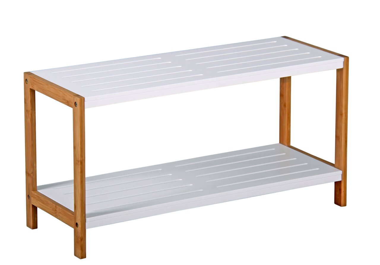 XORA Schuhregal JENNY Schuhregal aus Holz mit zwei weißen Ablagen, seitliche Perspektive