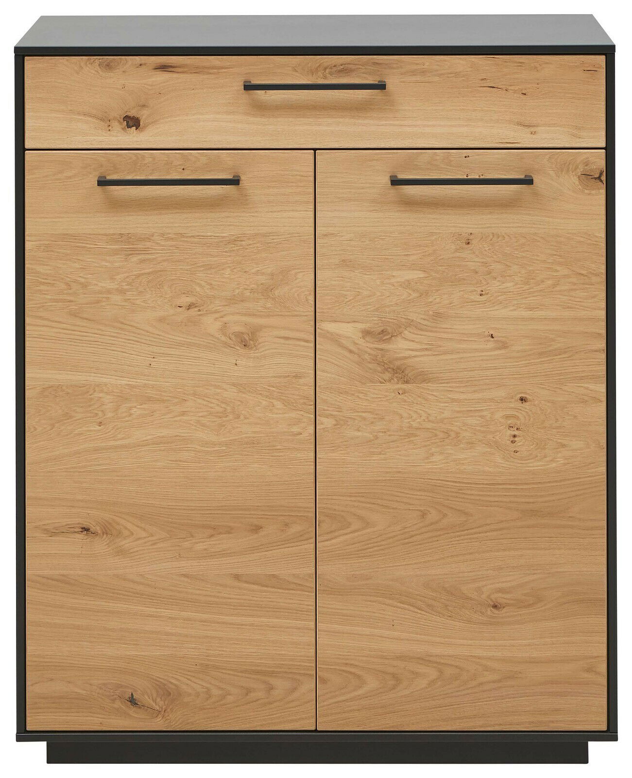 Dieter Knoll Schuhkommode SAVONA Frontansicht einer Schuhkommode mit Holzoptik und schwarzen Griffen