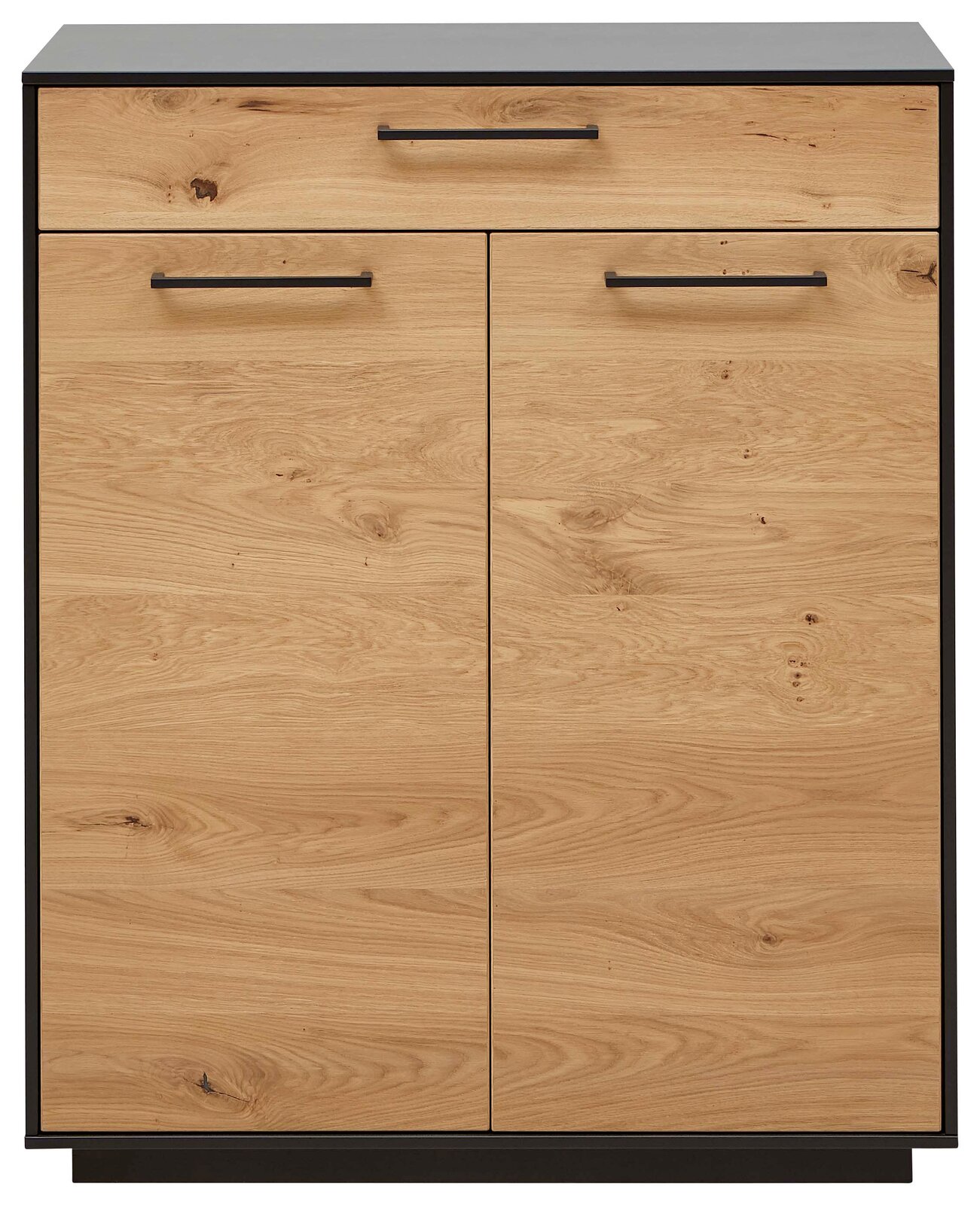 Dieter Knoll Schuhkommode SAVONA Frontansicht einer Schuhkommode mit Holzoptik und schwarzen Griffen