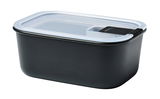 Rechteckige Frischhaltedose Easyclip 700 ml in Schwarz mit transparentem Deckel, seitliche Perspektive