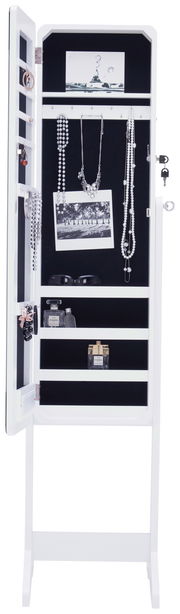 Offener LED-Schmuckstandspiegel mit Schmuck und Accessoires, Frontalansicht