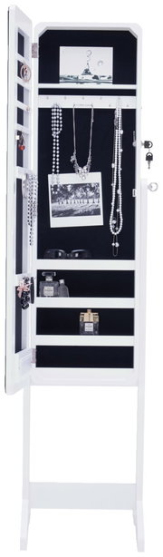 Offener LED-Schmuckstandspiegel mit Schmuck und Accessoires, Frontalansicht