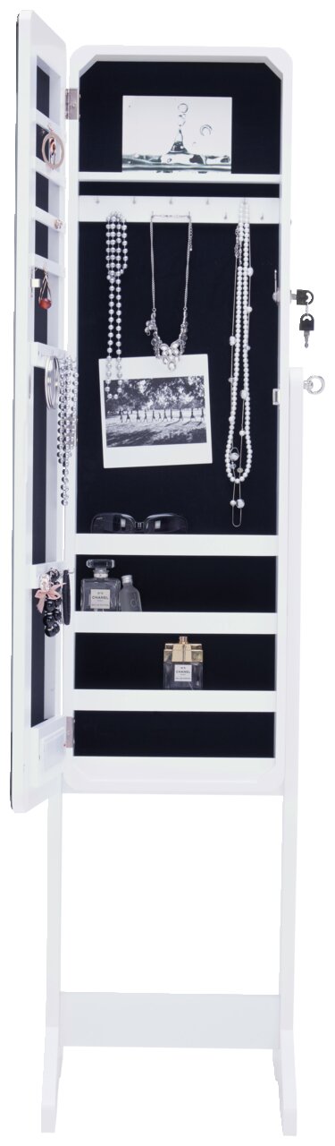 Offener LED-Schmuckstandspiegel mit Schmuck und Accessoires, Frontalansicht