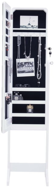 Offener LED-Schmuckstandspiegel mit Schmuck und Accessoires, Frontalansicht