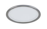Runde LED-Deckenleuchte mit silbernem Rand, Ansicht von unten