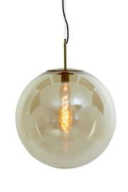 Moderne hanglamp met transparant, bolvormig glas en zichtbare gloeilamp, zijaanzicht