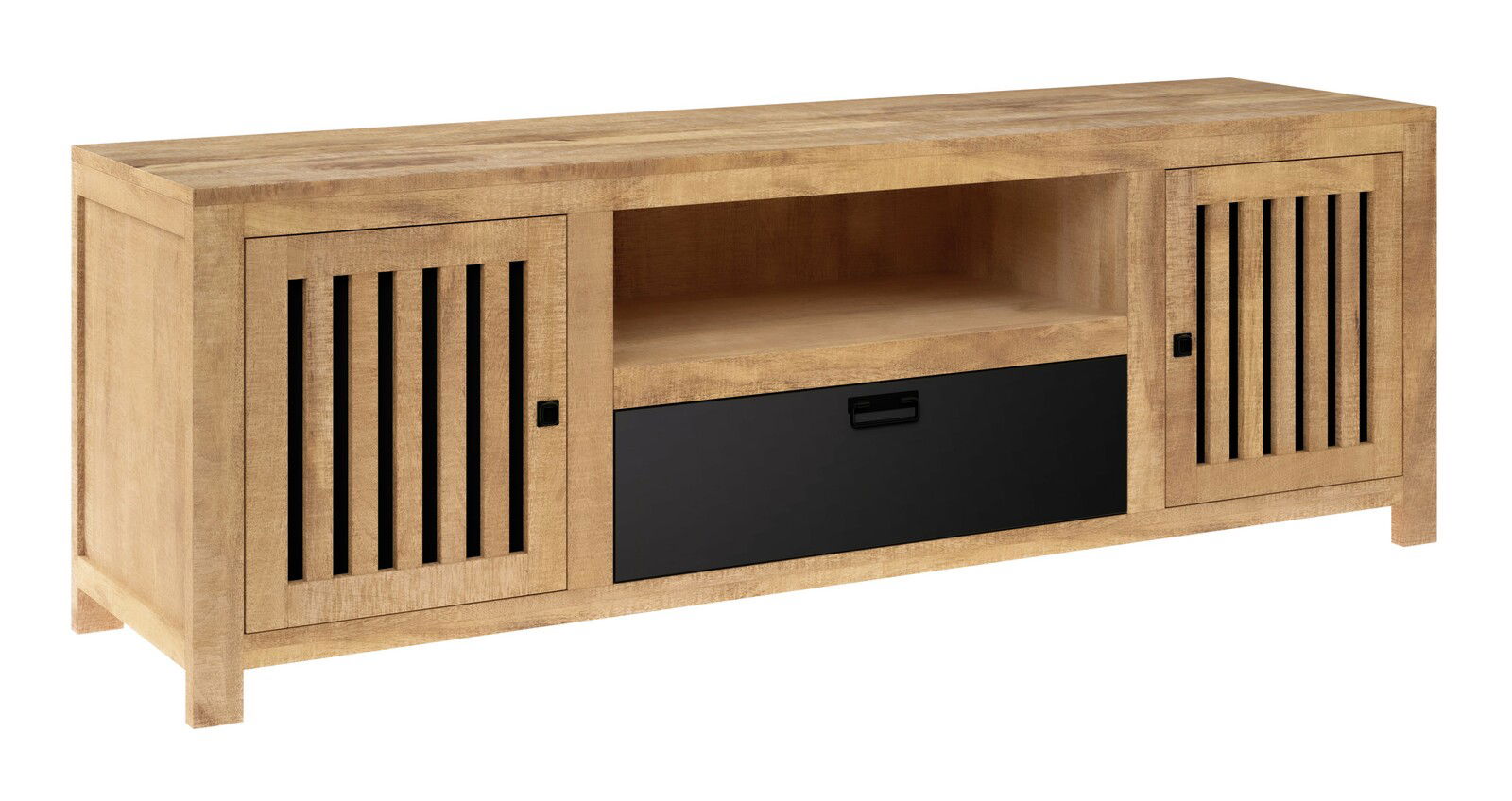 Holz-Lowboard mit zwei Türen und einer Schublade in Frontalansicht