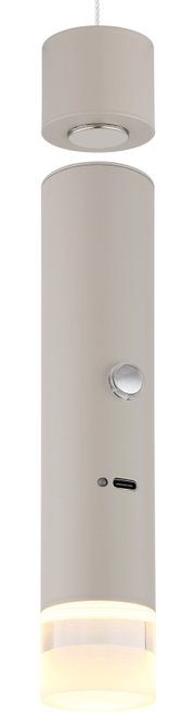 Moderne Hängeleuchte in zylindrischer Form, seitliche Perspektive, mit mattem Finish und integriertem Schalter.