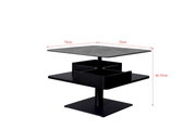 Moderner Couchtisch Dieter Knoll MADRID mit quadratischer Tischplatte, schwarzem Gestell und verstellbarer Höhe, seitliche Perspektive.