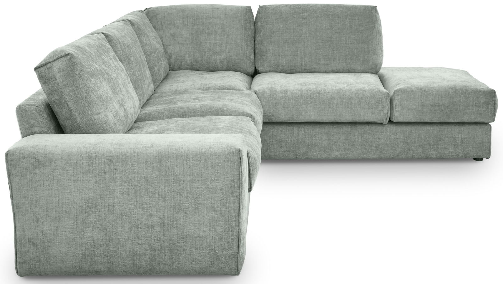 Ecksofa DALLAS in hellgrauem Stoff, Perspektive von vorne links