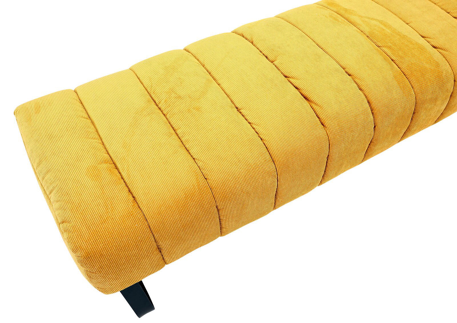 Gelbe 2er-Sitzbank aus Stoff mit gestepptem Design, seitliche Perspektive