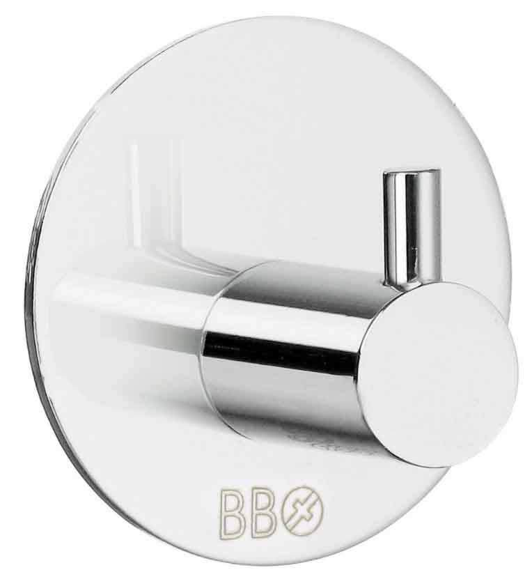 Selbstklebender Haken aus Metall in glänzendem Silber, seitliche Perspektive