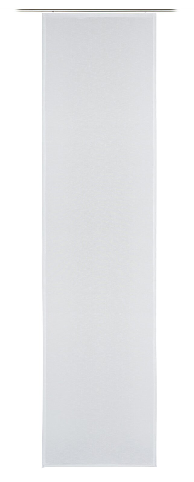 Weißer Schiebevorhang in voller Länge, frontal fotografiert.