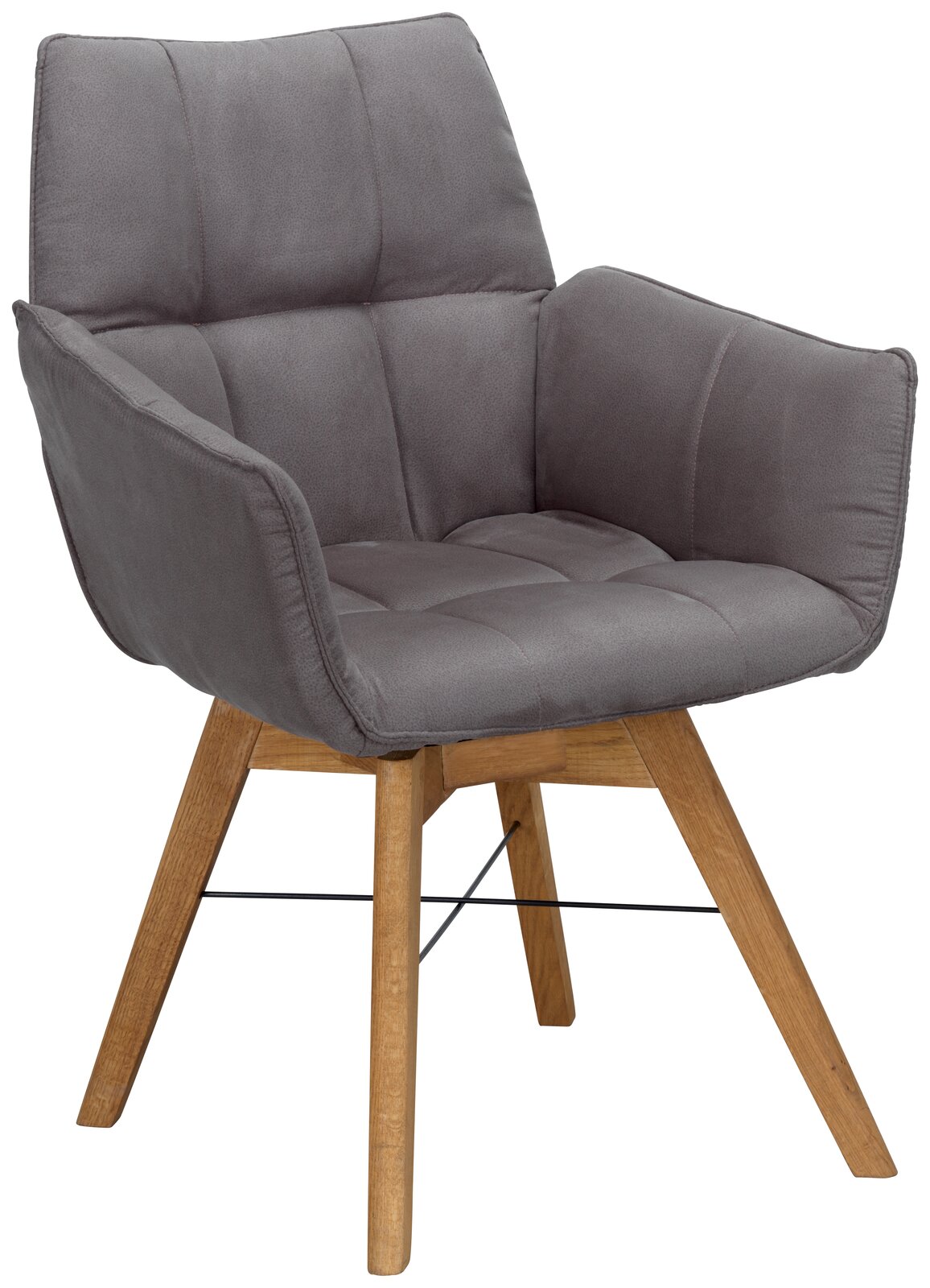 Waldwelt Armlehnenstuhl BARBADOS Grauer Armlehnenstuhl mit gepolstertem Sitz und Rückenlehne, Holzbeine, seitliche Perspektive