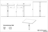 Technische Zeichnung einer Eckverbindung mit verstellbarer Höhe von 71 bis 91 cm, Breite und Tiefe jeweils 80 cm. Perspektive von der Seite und schräg oben.