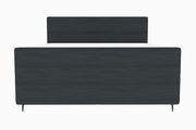 Frontansicht eines modernen Boxspringbetts mit dunklem Stoffbezug und schlichtem Design.