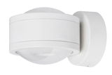 Weiße LED Wandleuchte mit rundem Design, seitliche Perspektive