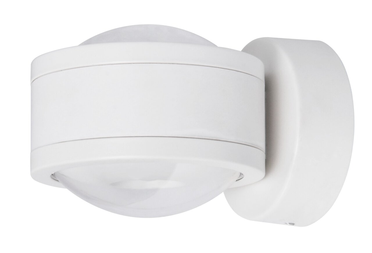 Weiße LED Wandleuchte mit rundem Design, seitliche Perspektive