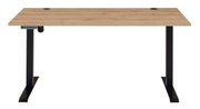 Moderner E-Schreibtisch mit Holzfurnier und schwarzem Metallgestell, Frontalansicht