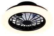 Moderne schwarze Deckenleuchte mit integriertem Ventilator und rundem LED-Lichtring, Unteransicht von unten