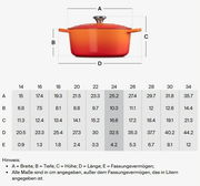 Runder Bräter in Orange mit Deckel und Griffen, Seitenansicht, 24 cm Durchmesser.