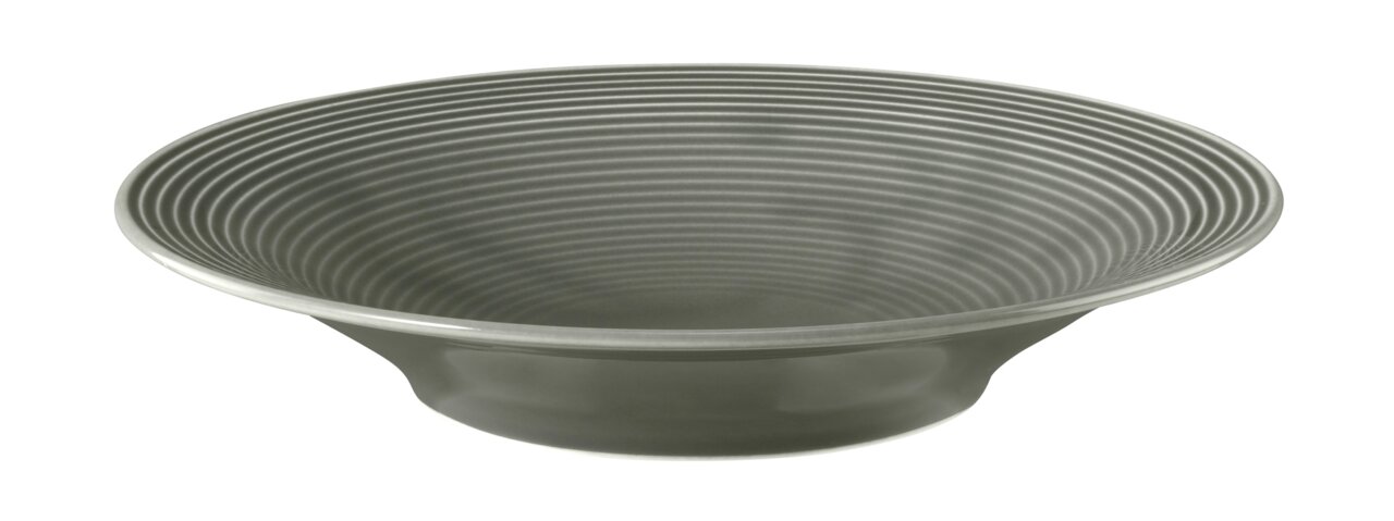 Suppenteller 22,5 cm in perlgrau mit geriffeltem Design, seitliche Perspektive