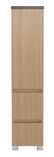Frontansicht eines Midischranks mit Holzoptik und grauer Oberseite, 30 cm breit.