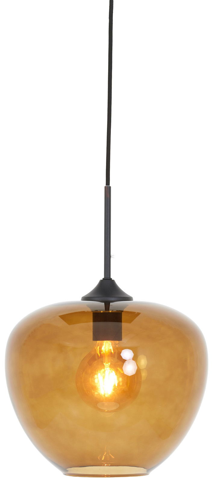 Light&Living Hängeleuchte MAYSON Hängeleuchte mit bernsteinfarbenem Glasschirm und sichtbarer Glühbirne, seitliche Perspektive.