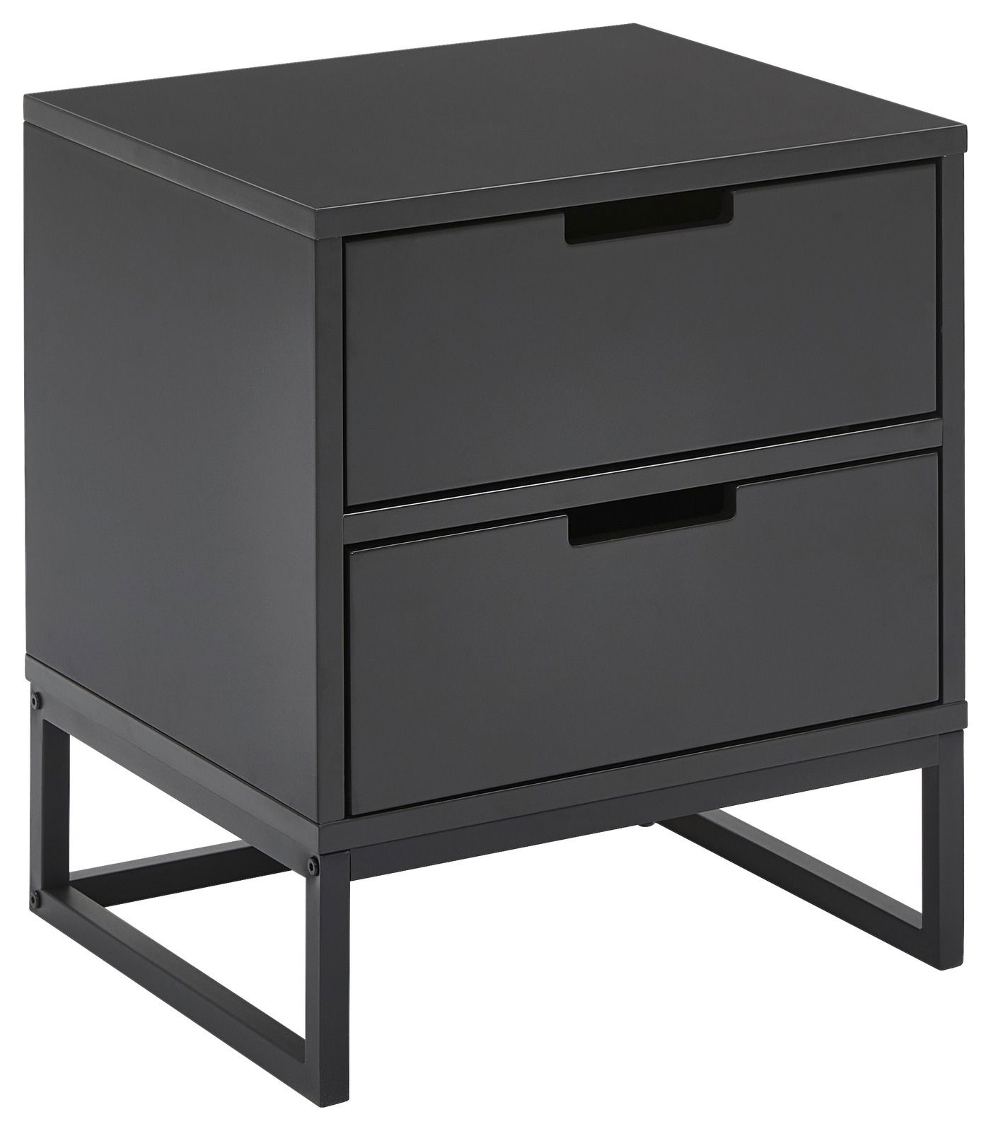 Novel Nachtkonsole KUNO Schwarze Nachtkonsole mit zwei Schubladen, seitliche Perspektive