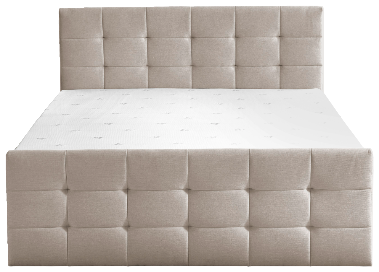 Beiges Boxbett mit gestepptem Kopfteil, Frontalansicht