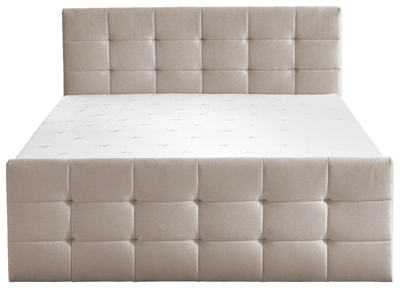 Beige boxbed met gewatteerd hoofdeinde, vooraanzicht