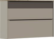 Moderner Hängeschuhschrank in Beige mit zwei Klappen, seitliche Perspektive