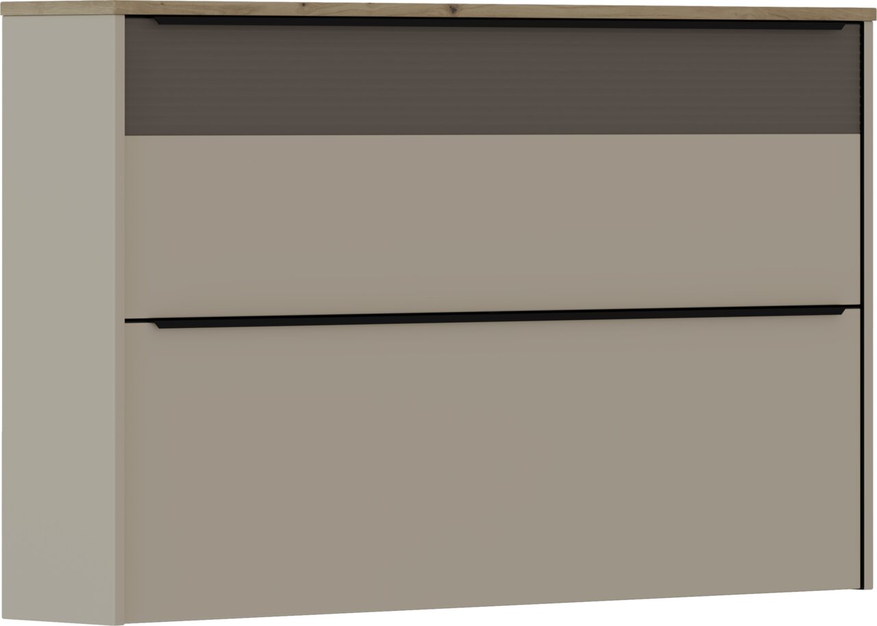 Moderner Hängeschuhschrank in Beige mit zwei Klappen, seitliche Perspektive