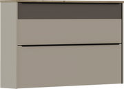 Moderner Hängeschuhschrank in Beige mit zwei Klappen, seitliche Perspektive