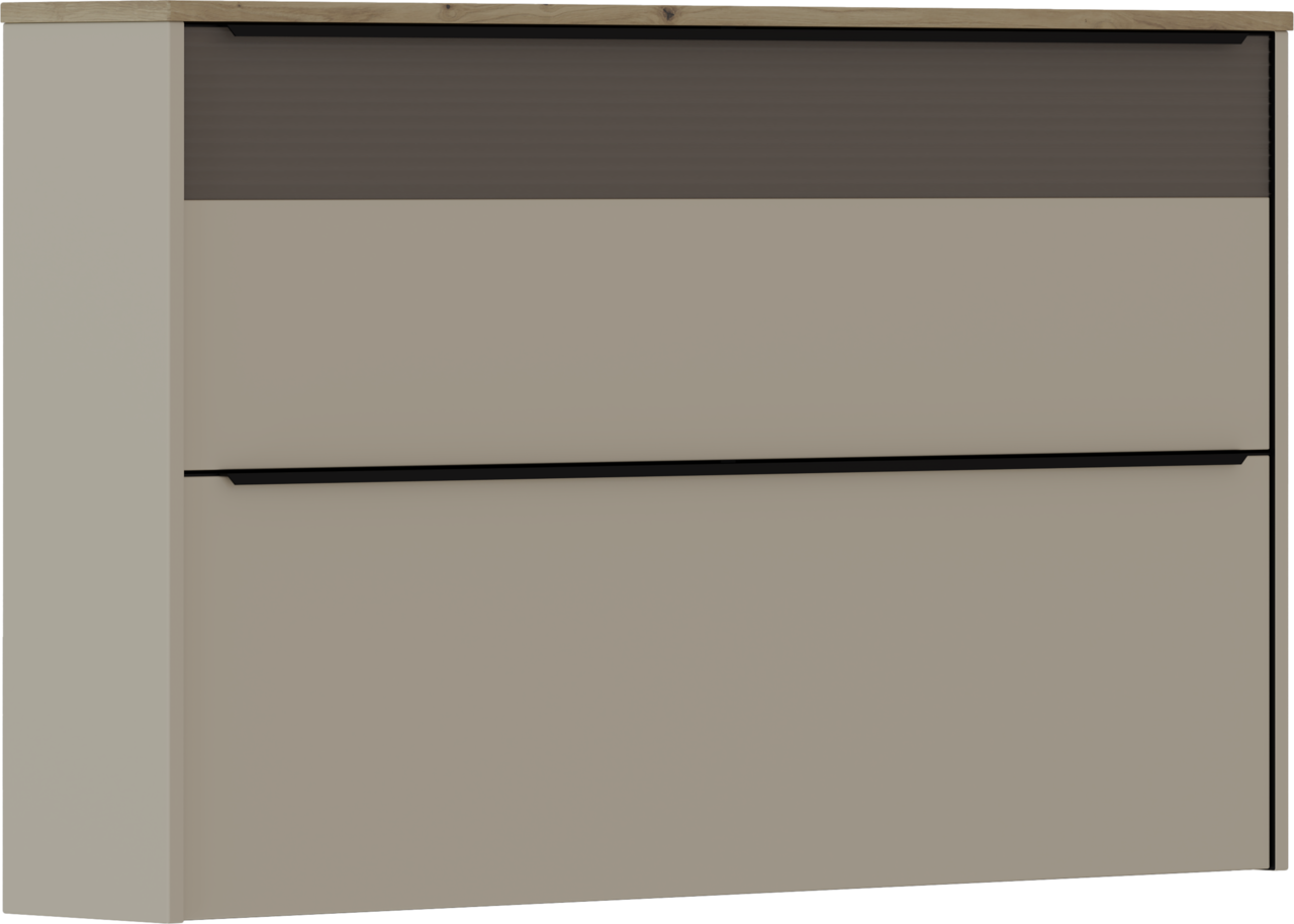 Moderner Hängeschuhschrank in Beige mit zwei Klappen, seitliche Perspektive