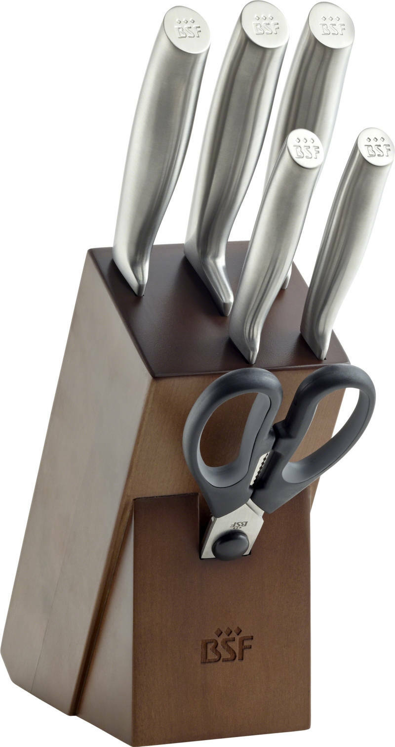 BSF Messerblock 7-tlg. CHICAGO Messerblock 7-teilig Chicago mit fünf Edelstahlmessern und einer Schere, seitliche Perspektive