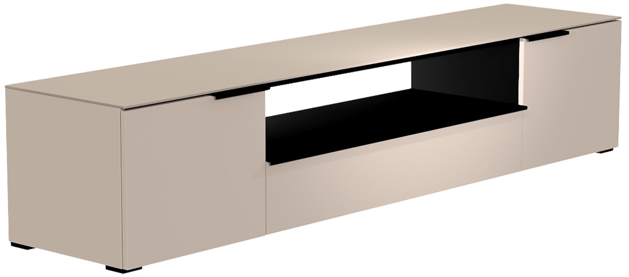 Beiges XL TV-Lowboard mit modernem Design, seitliche Perspektive