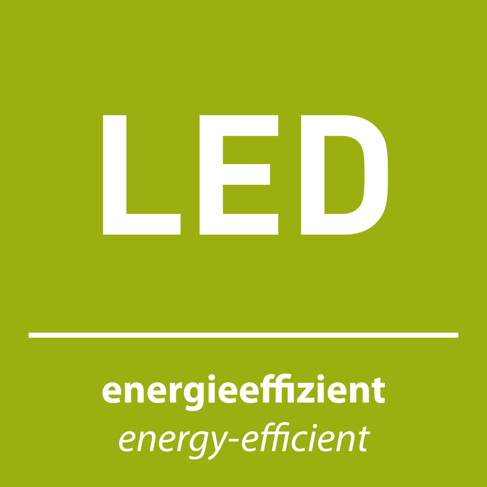 LED-Symbol auf grünem Hintergrund, das die Energieeffizienz der Wandleuchte PURE CLIPSE von Paul Neuhaus hervorhebt. Frontalansicht.
