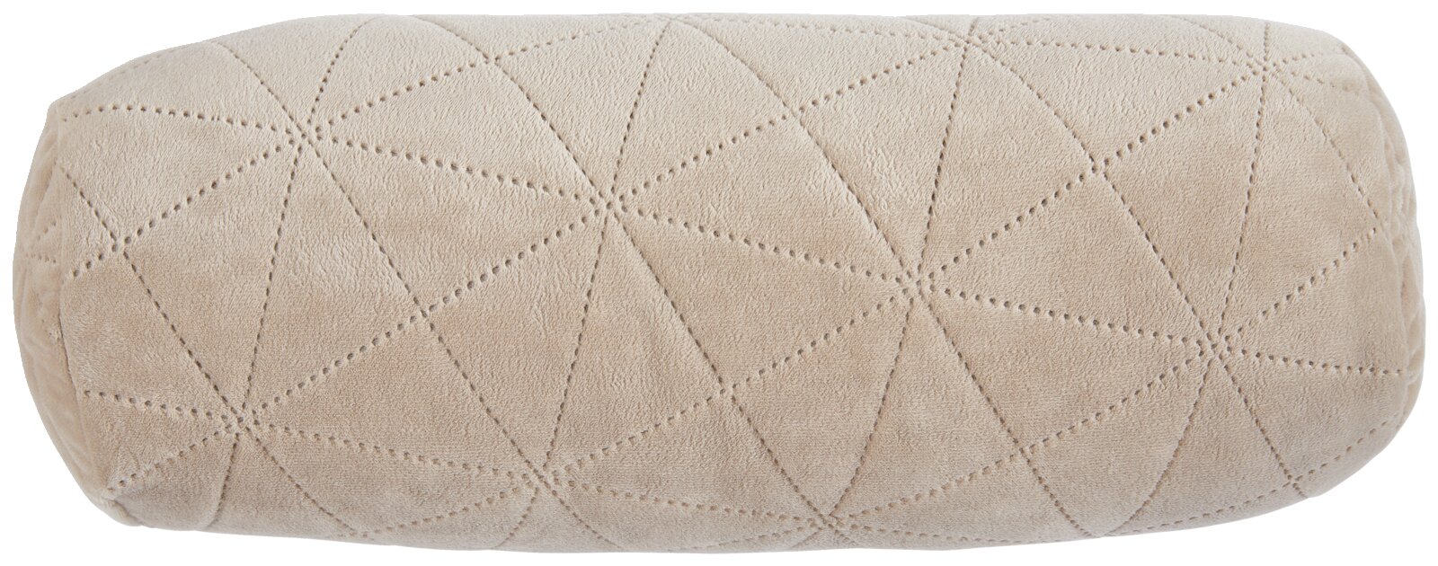Cilindrisch kussen met geometrisch patroon in beige, zijaanzicht