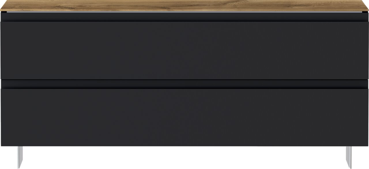 Moderano Garderobenbank LECCO Frontansicht einer modernen Garderobenbank mit dunkler Oberfläche und Holzplatte.