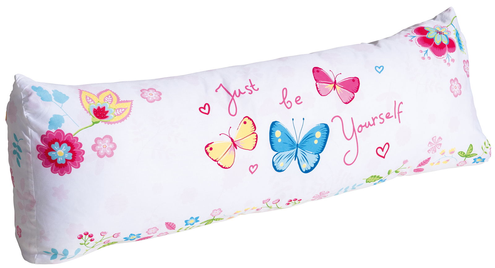 Paidi Rückenkissen TIAGO Rückenkissen mit bunten Schmetterlingen und Blumen, Aufschrift 'Just be Yourself', seitliche Perspektive