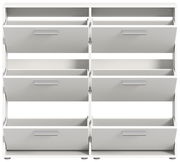 Weißer Schuhkipper mit sechs Klappen, frontal betrachtet