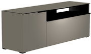 Moderano TV-Lowboard Serie BORMIO in seitlicher Perspektive, modernes Design in Grau mit offenen Fächern.